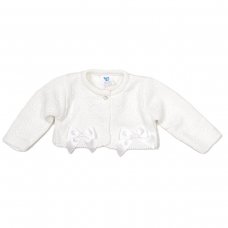 MC7104B- White: Baby Girls Knitted Bolero Cardigan With Bows (9-24 Months)
